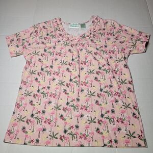 Shenanigans Flamingos‎ Pink Floral T-Shirt Size Small